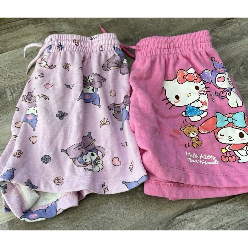 2 Sanrio Hello Kitty Kuromi Fleece Lounge PJ Shorts Pockets Juniors Med